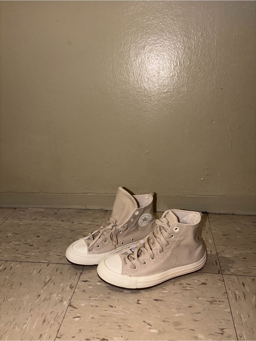 Canvas High-Top Sneakers in Beige